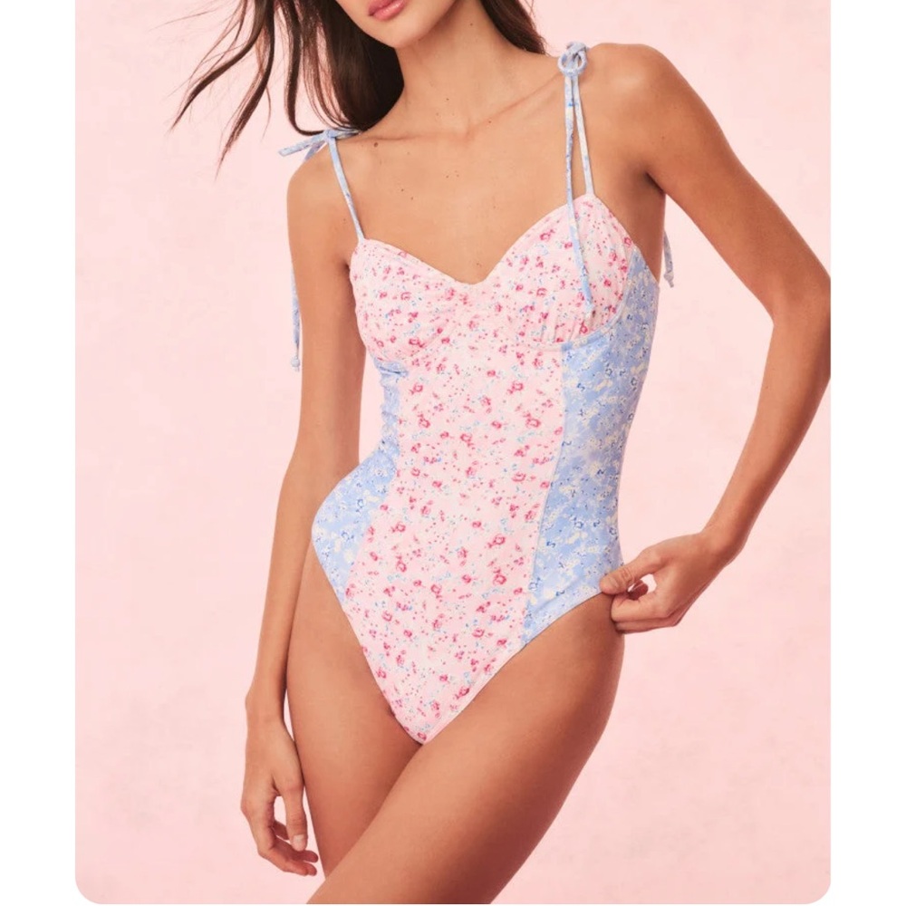 NWT LoveShackFancy Chamomile One Piece Windsor Petal Pink and Blue XS
